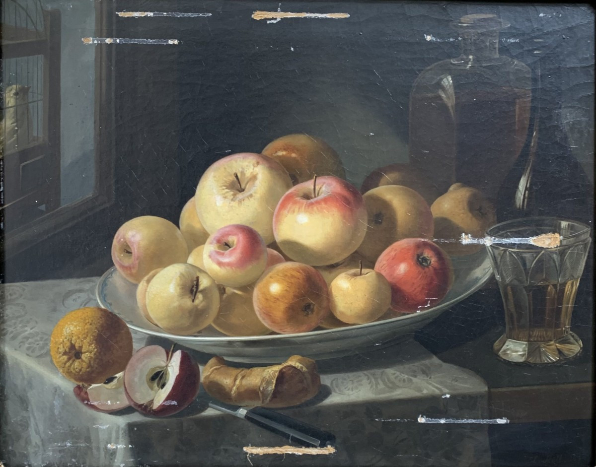 Still Life With Fruit - Oil On Canvas Signed Anton Mollis - 19th Century