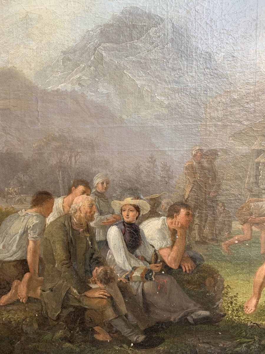 Les lutteurs - Huile sur toile début XIXème - École suisse ou Allemagne du sud -photo-3