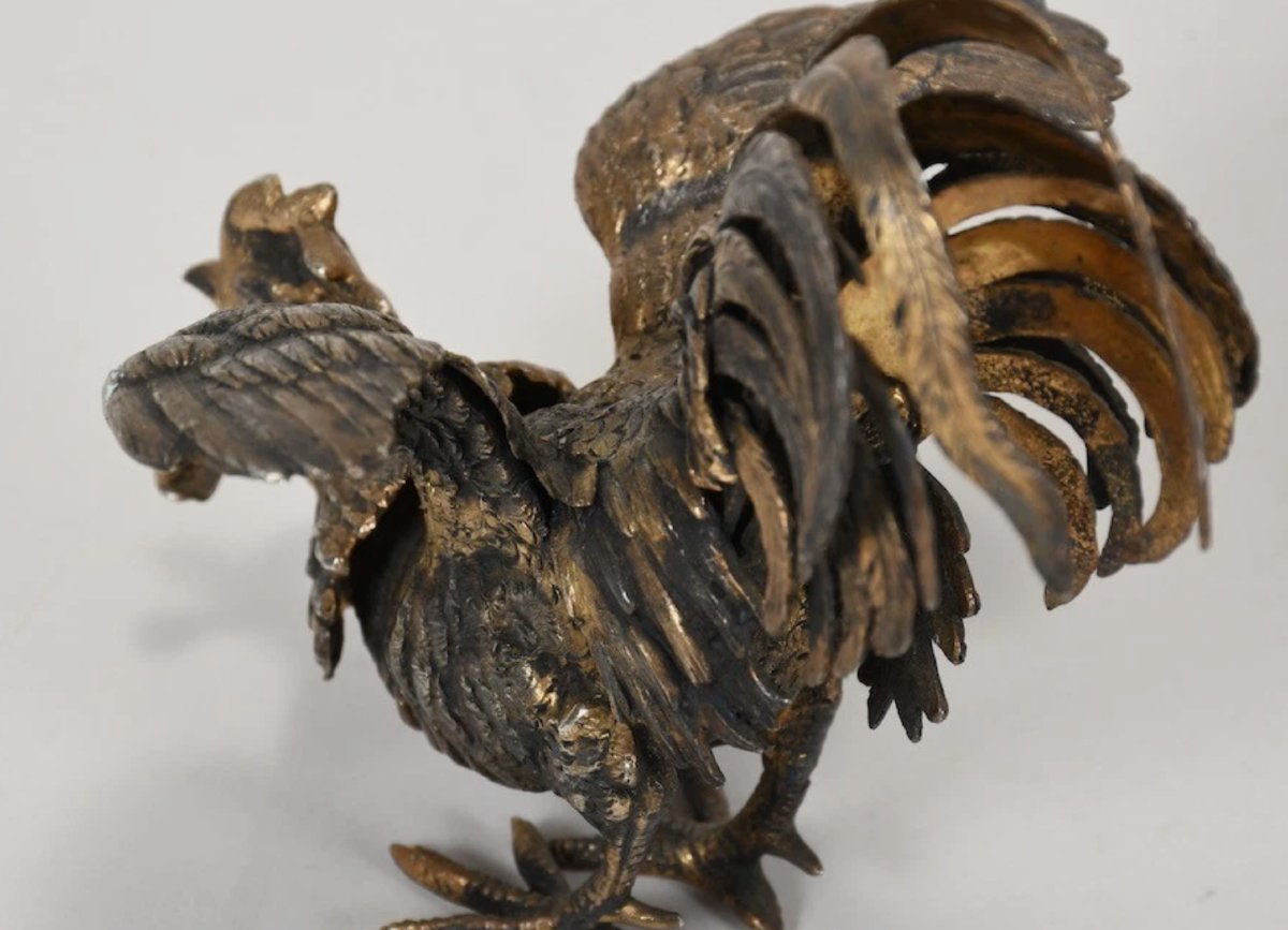 Pair Of Roosters In 925 Silver And Gilded Silver-photo-2