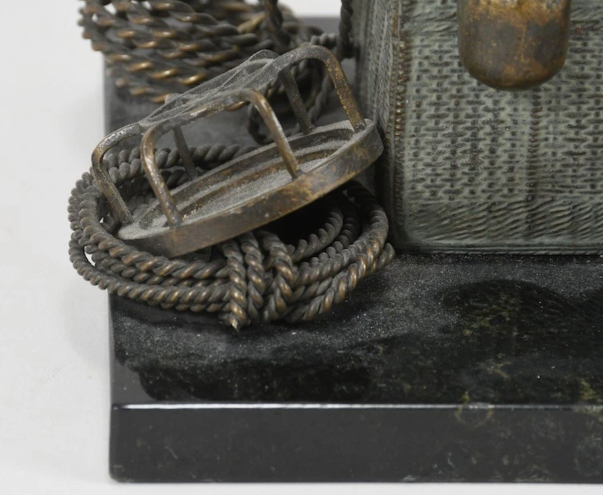 Miniature Hot-air Balloon Basket In Bronze And Brass - Early 20th Century-photo-3