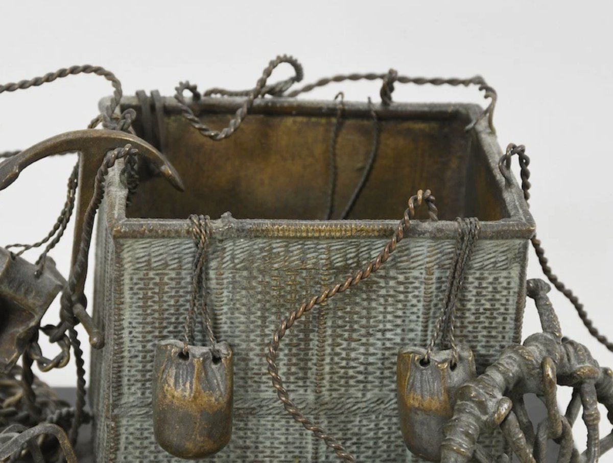 Miniature Hot-air Balloon Basket In Bronze And Brass - Early 20th Century-photo-4