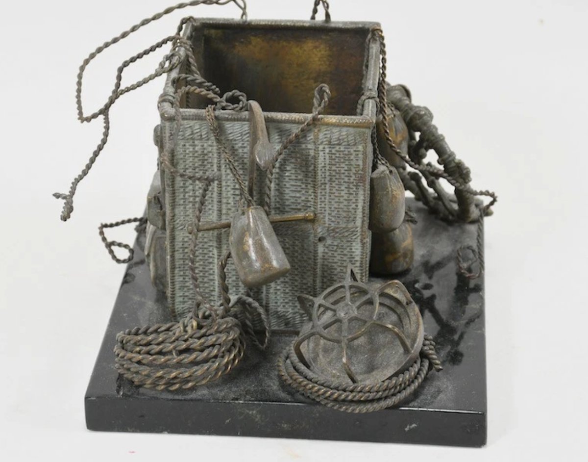 Miniature Hot-air Balloon Basket In Bronze And Brass - Early 20th Century-photo-1