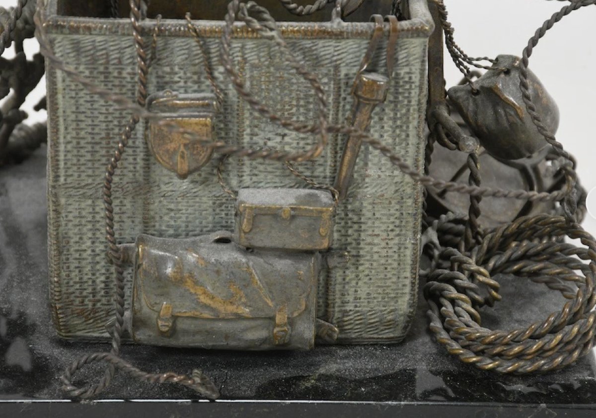 Miniature Hot-air Balloon Basket In Bronze And Brass - Early 20th Century-photo-3