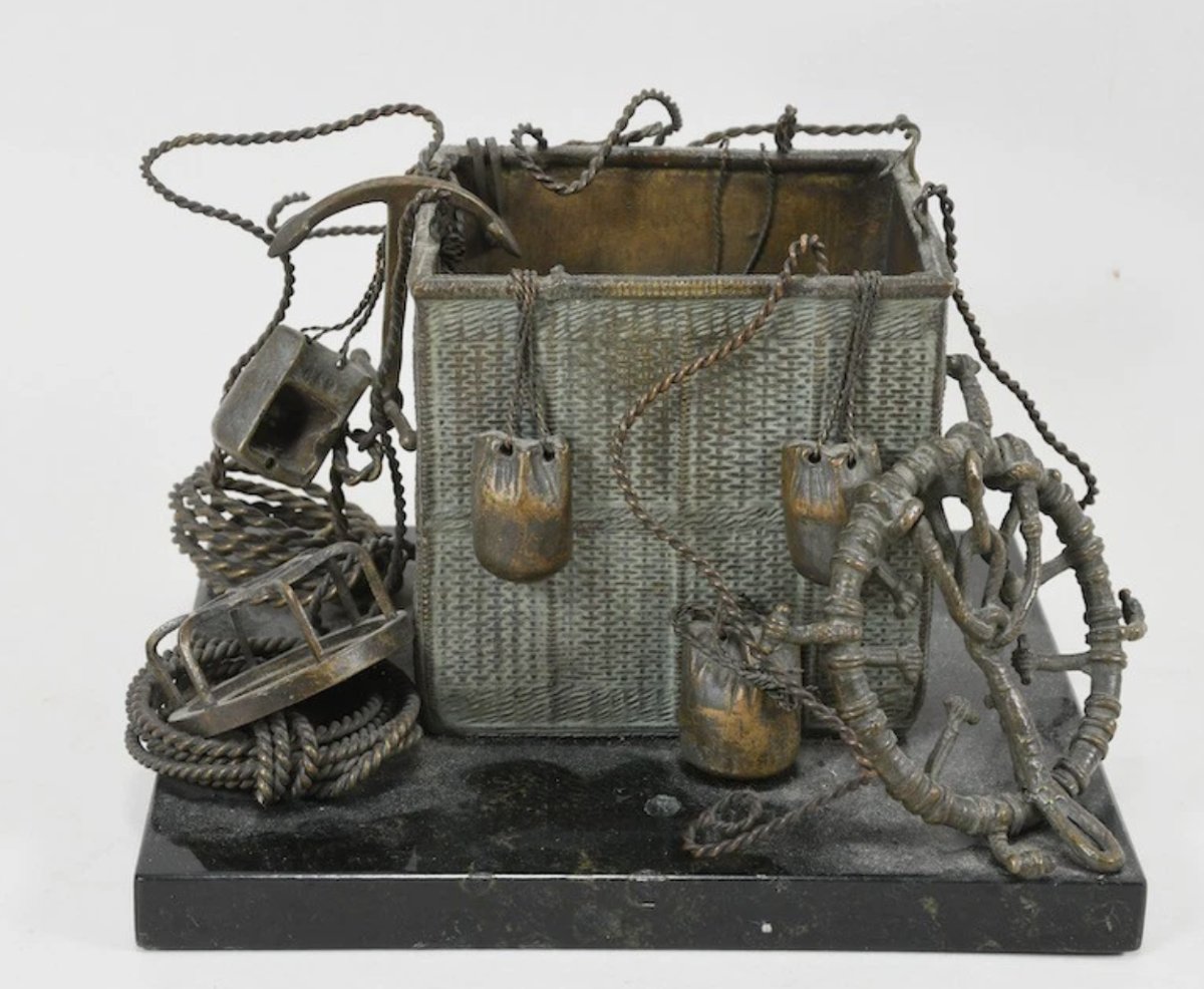 Miniature Hot-air Balloon Basket In Bronze And Brass - Early 20th Century