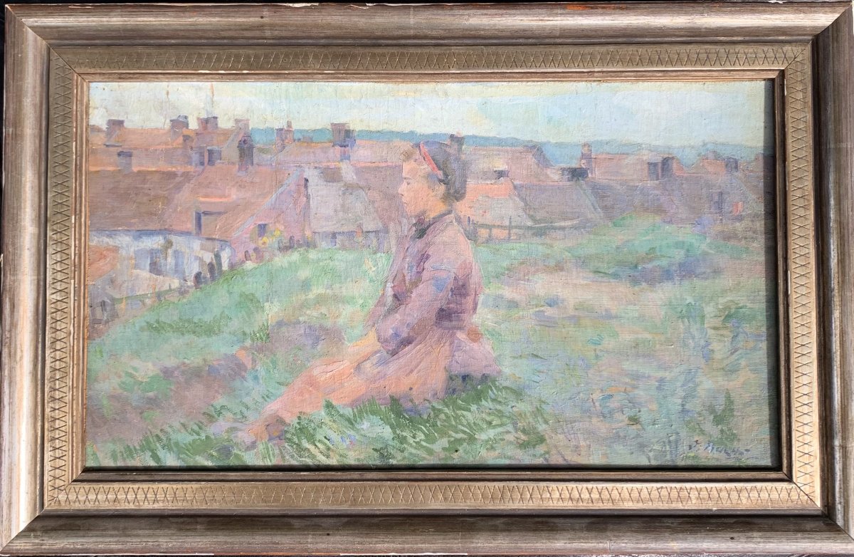 Jakob Ruch (1868-1914) - Young Woman In A Village, Impressionist Study-photo-2