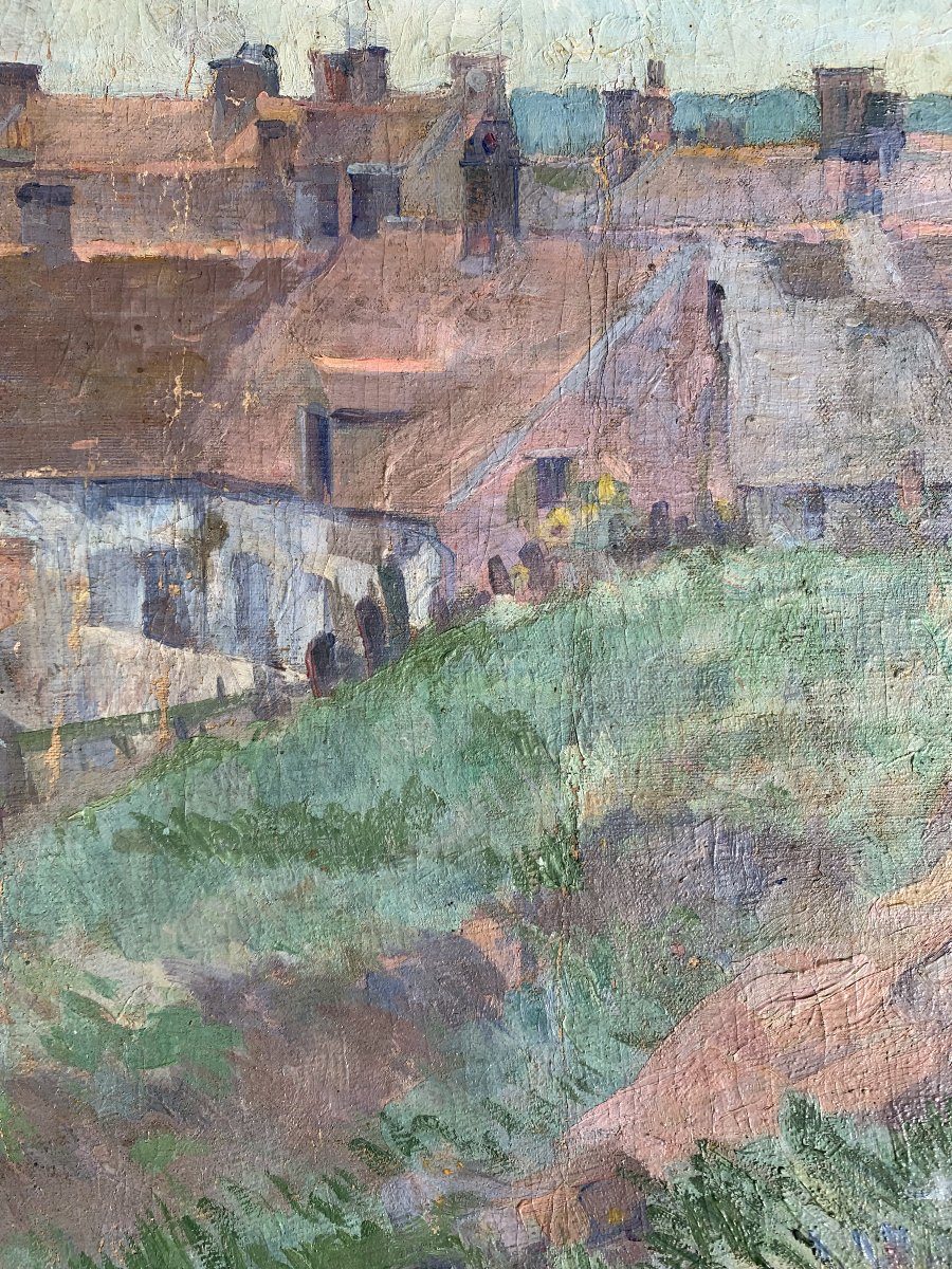 Jakob Ruch (1868-1914) - Young Woman In A Village, Impressionist Study-photo-1