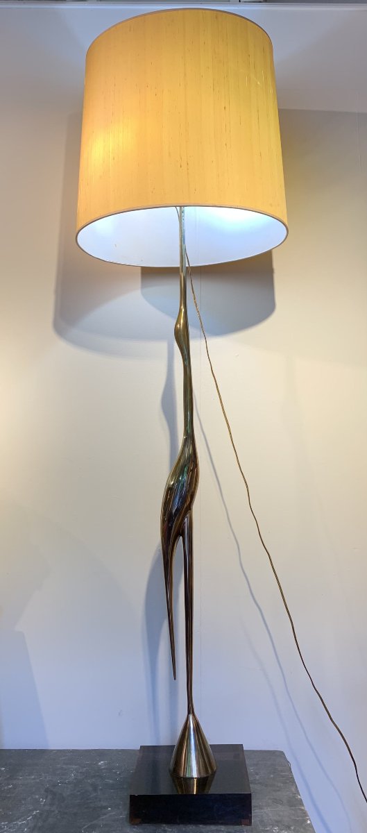 René Broissand (né en 1928) pour Santangelo Lampadaire modèle « Héron » – Bronze doré