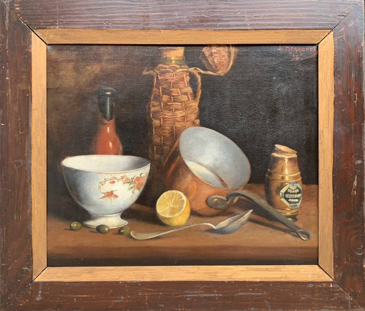 Nature morte aux olives , citron  et casserole - Signée - 1894-photo-2