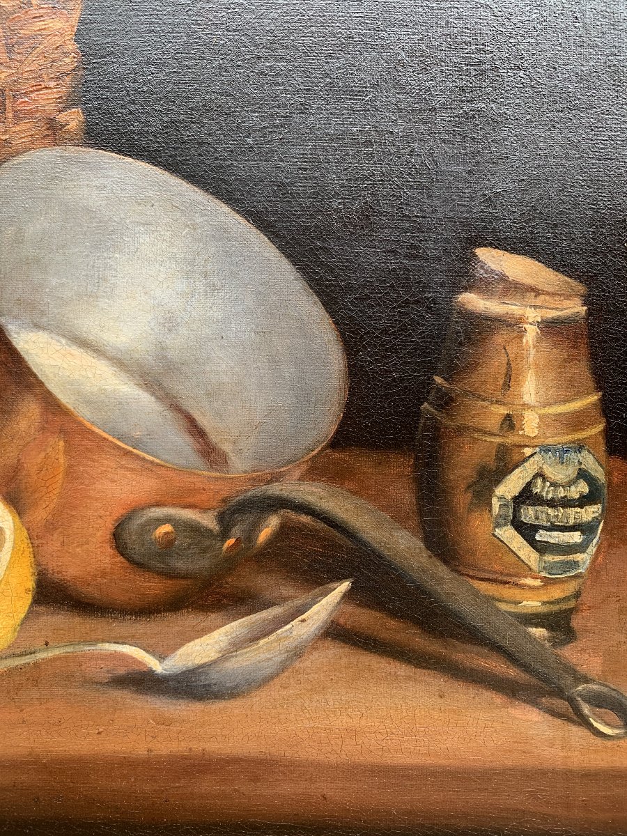 Nature morte aux olives , citron  et casserole - Signée - 1894-photo-1