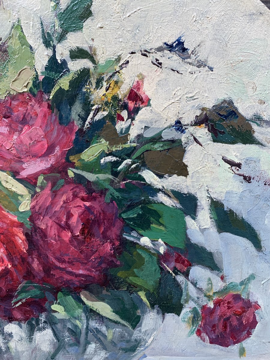 Pierre-Paul Emiot (1896-1971) - Paire d’huiles sur toile - natures mortes aux fleurs -photo-3
