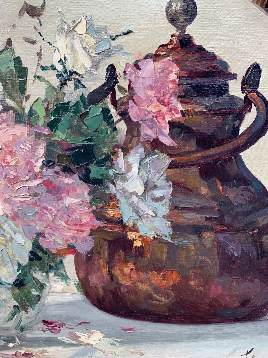 Pierre-Paul Emiot (1896-1971) - Paire d’huiles sur toile - natures mortes aux fleurs -photo-2