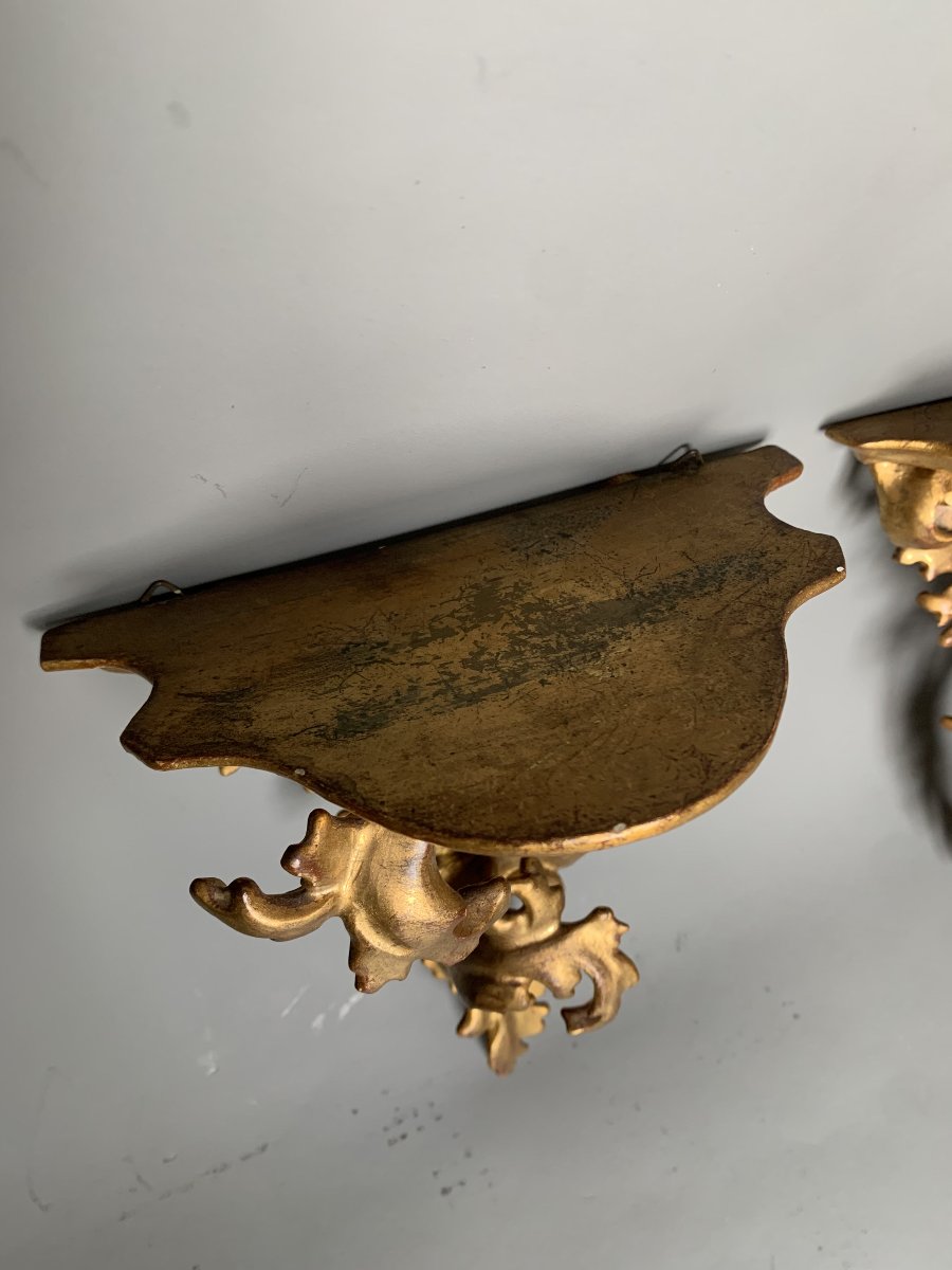 Paire de console en bois sculpté et doré - Travail italien du XIXᵉ siècle-photo-2
