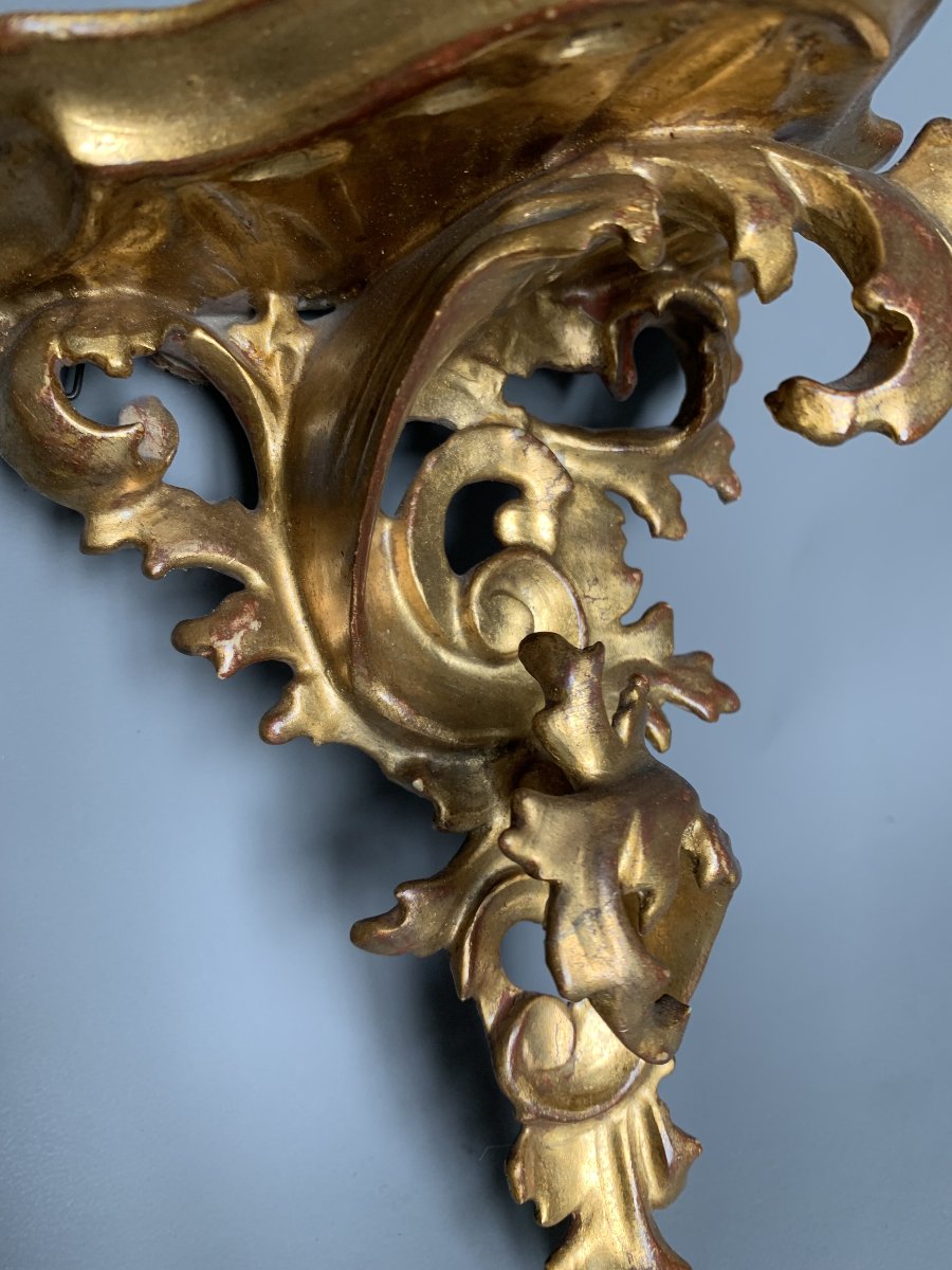 Paire de console en bois sculpté et doré - Travail italien du XIXᵉ siècle-photo-3