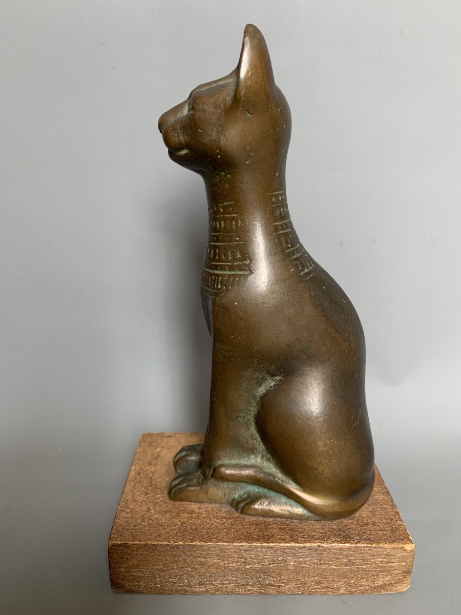 Sculpture de Chat Égyptien en Bronze – Années 1960-photo-2