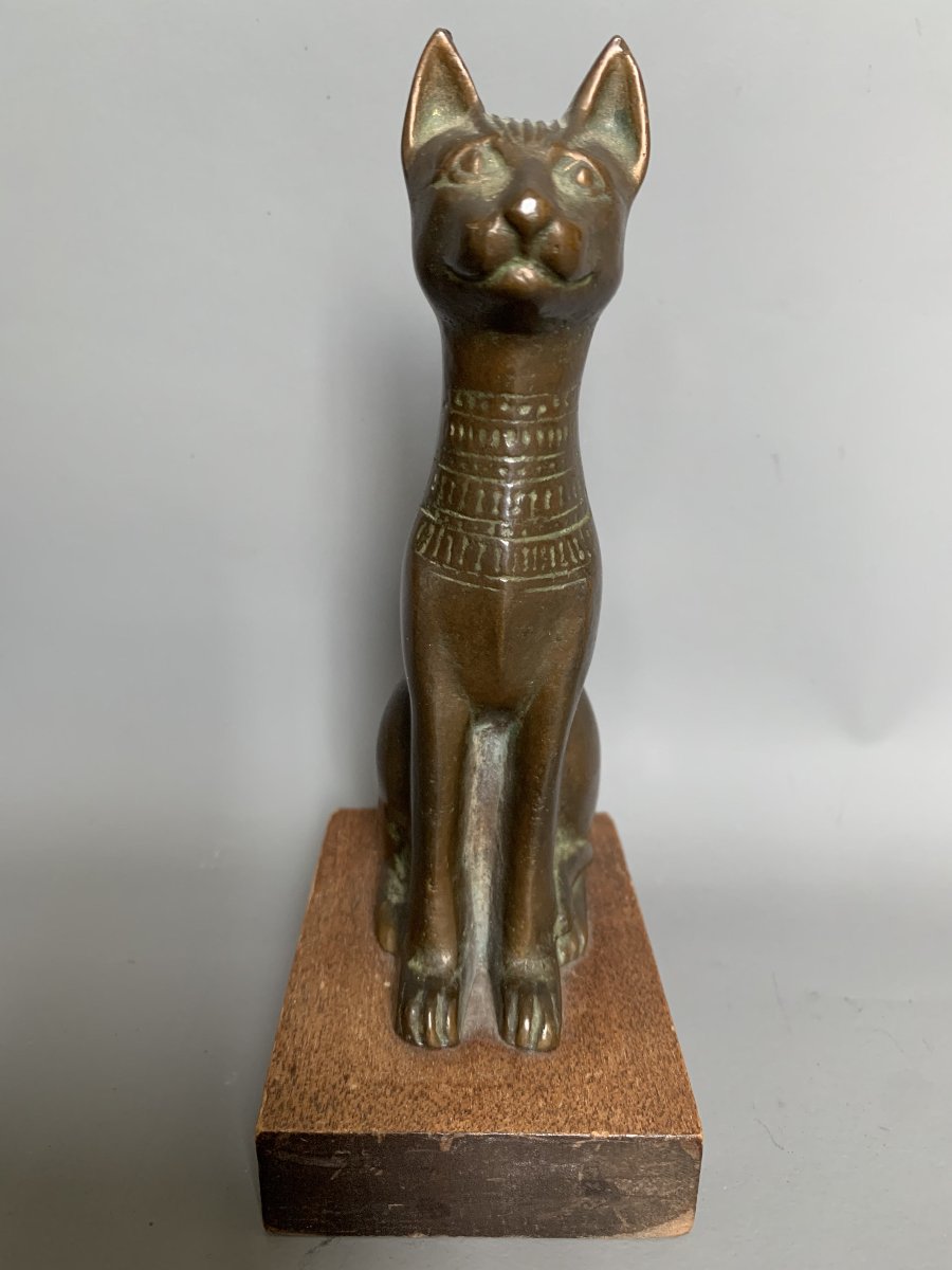 Sculpture de Chat Égyptien en Bronze – Années 1960-photo-3