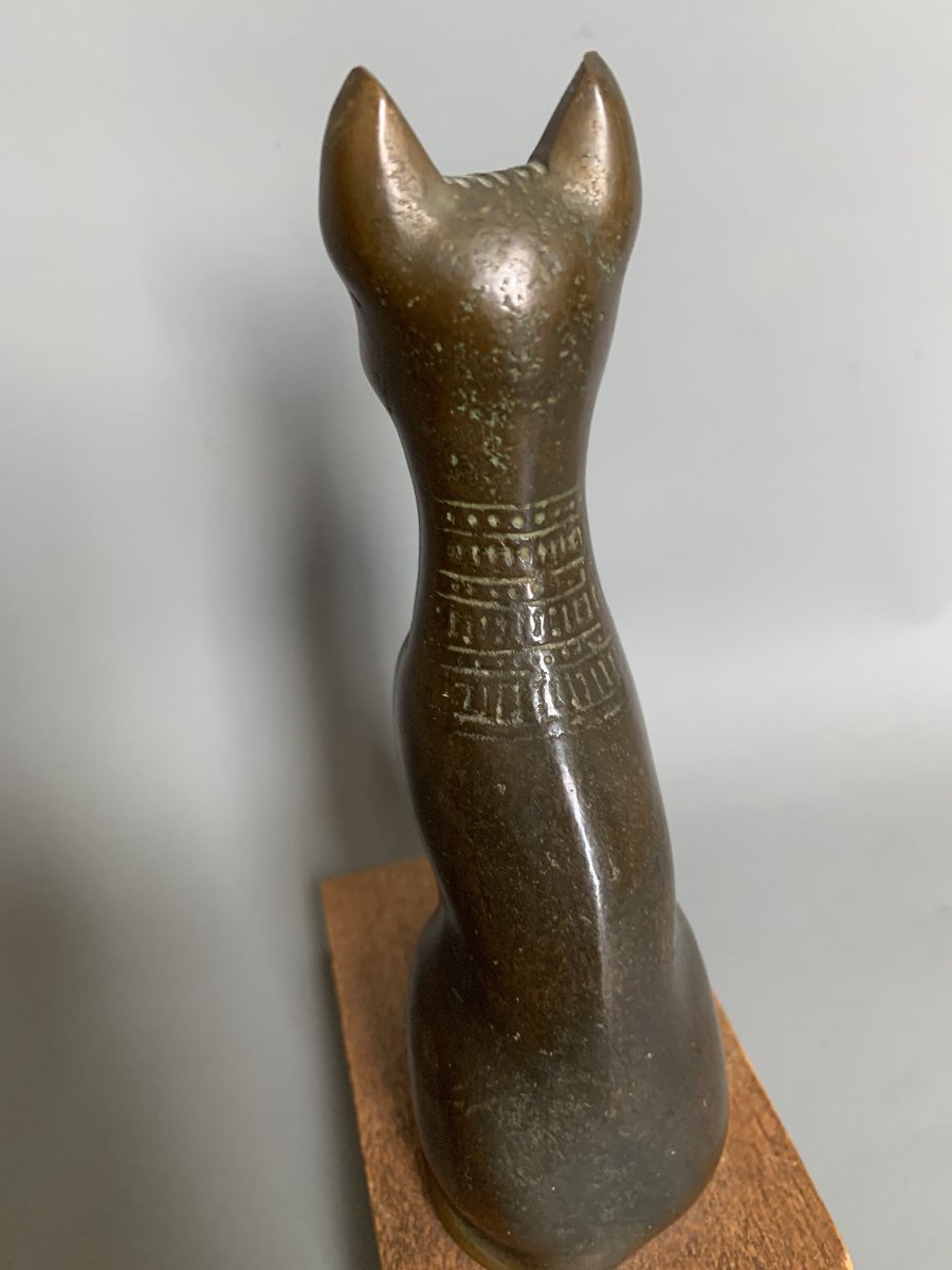 Sculpture de Chat Égyptien en Bronze – Années 1960-photo-4