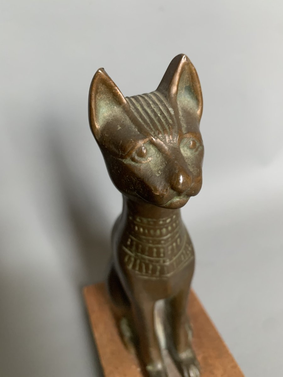 Sculpture de Chat Égyptien en Bronze – Années 1960-photo-1