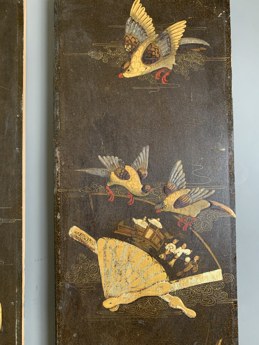Paire de Panneaux en Laque Asiatique – Fin du XIXe Siècle - Animaux et chimères-photo-1