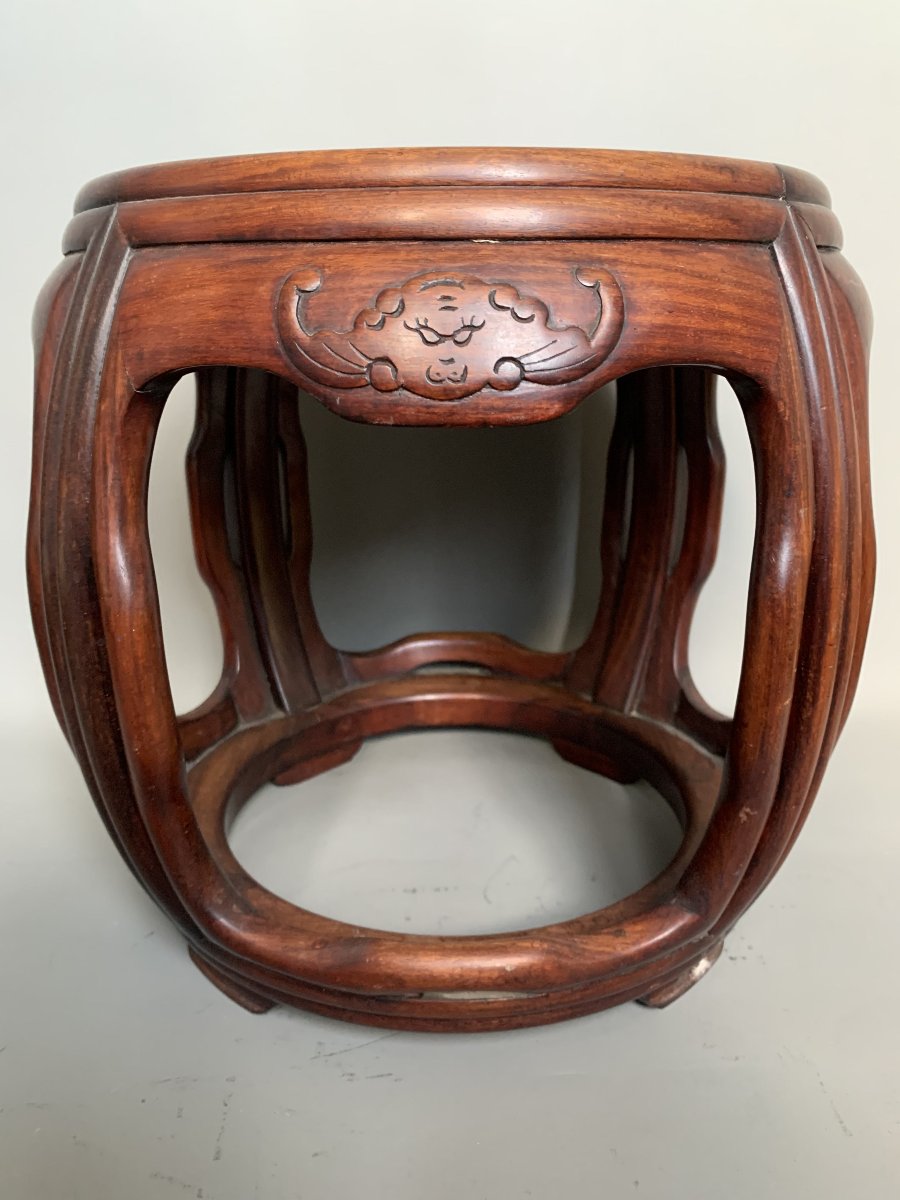 Tabouret Chinois en Bois Précieux de Forme Tambour – XIXe Siècle-photo-2