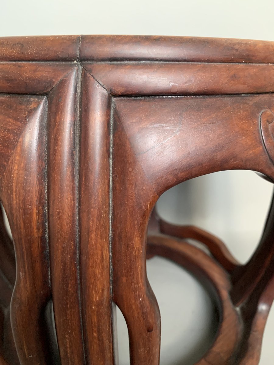 Tabouret Chinois en Bois Précieux de Forme Tambour – XIXe Siècle-photo-4