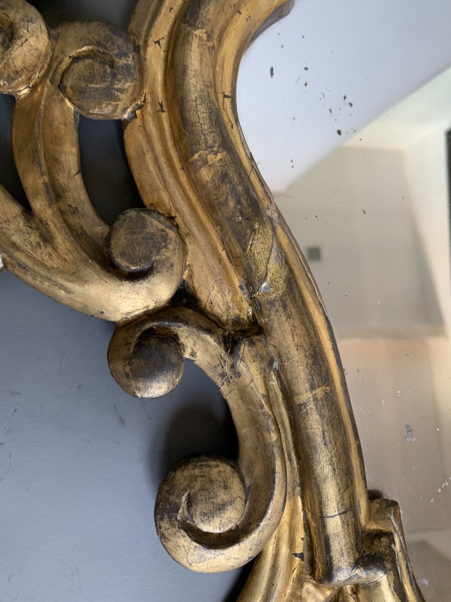 Grande Paire d'Appliques Miroirs en Bois Sculpté et Doré – Italie, XVIIIe Siècle-photo-4