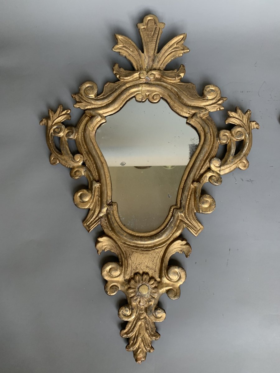 Grande Paire d'Appliques Miroirs en Bois Sculpté et Doré – Italie, XVIIIe Siècle-photo-1