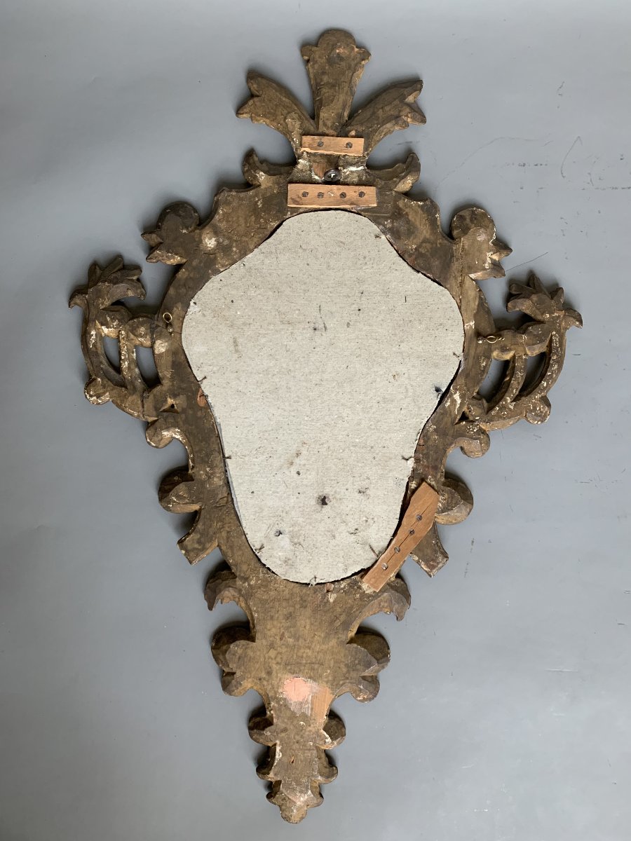 Grande Paire d'Appliques Miroirs en Bois Sculpté et Doré – Italie, XVIIIe Siècle-photo-3