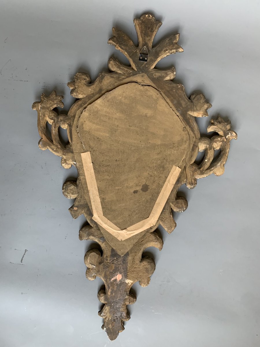 Grande Paire d'Appliques Miroirs en Bois Sculpté et Doré – Italie, XVIIIe Siècle-photo-4