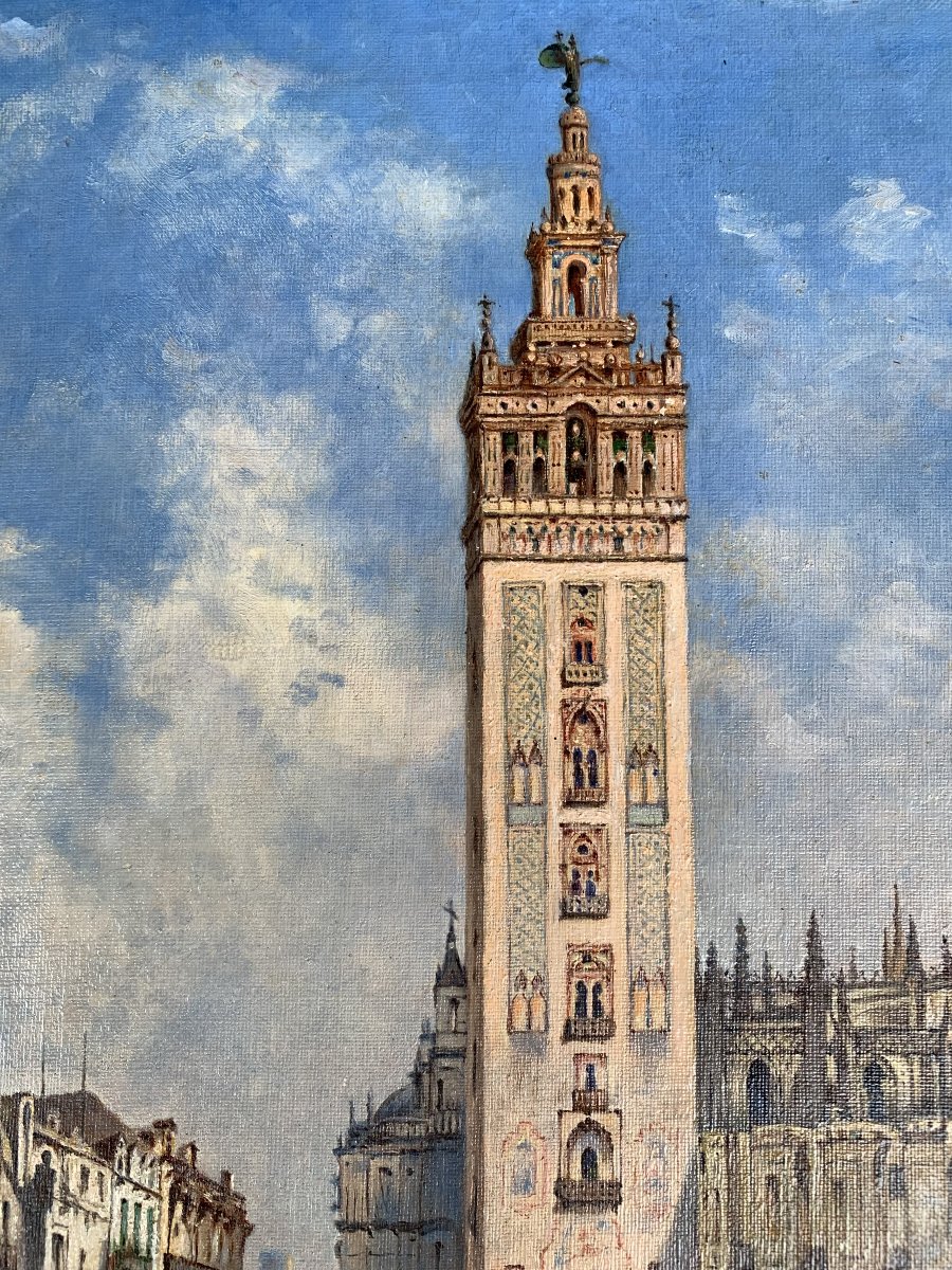 La Giralda de Séville – Huile sur toile de la fin du XIXᵉ siècle-photo-2