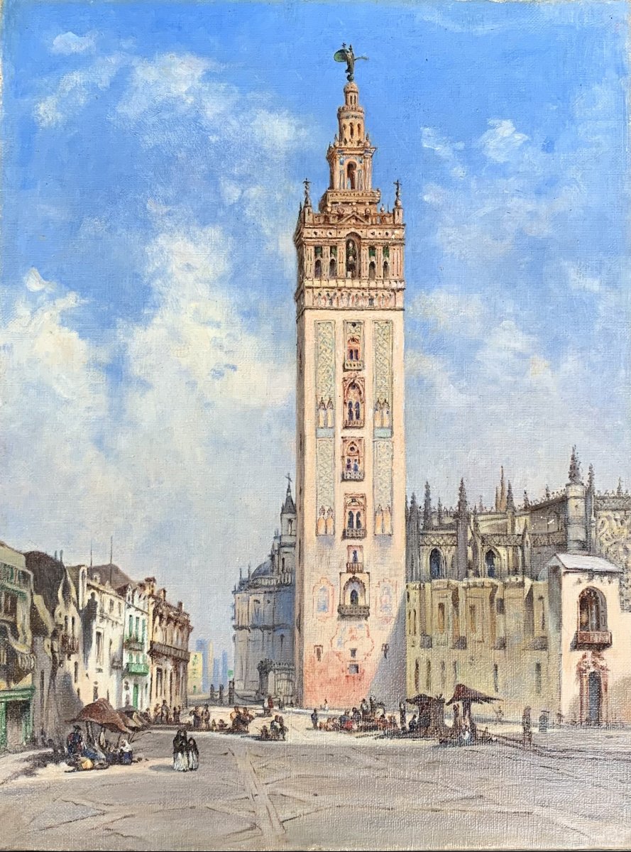 La Giralda de Séville – Huile sur toile de la fin du XIXᵉ siècle