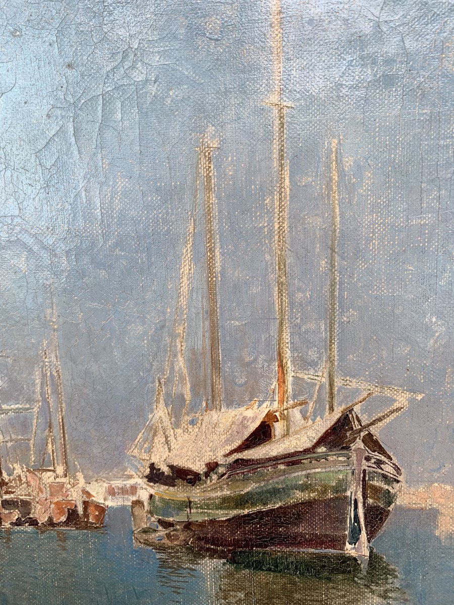 Huile sur toile - Marine vers 1900-photo-2