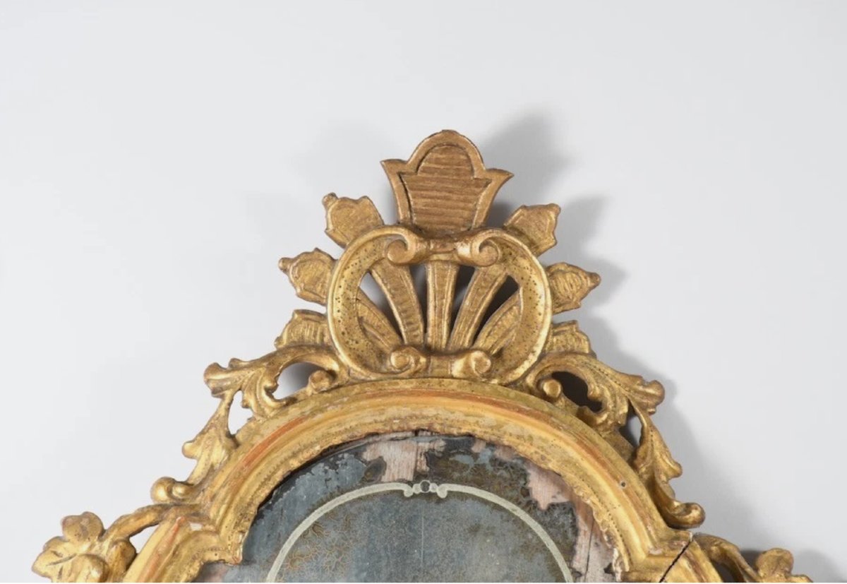 Pair Of Carved And Gilded Wooden Wall Sconces—with Mercury Mirror And églomisé Glass—18th Century-photo-3