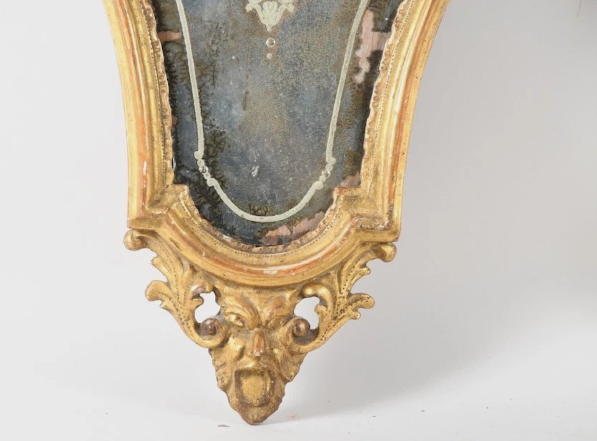 Pair Of Carved And Gilded Wooden Wall Sconces—with Mercury Mirror And églomisé Glass—18th Century-photo-4