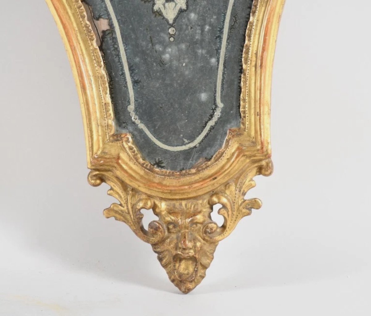 Pair Of Carved And Gilded Wooden Wall Sconces—with Mercury Mirror And églomisé Glass—18th Century-photo-6