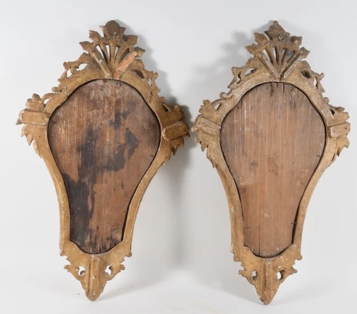 Pair Of Carved And Gilded Wooden Wall Sconces—with Mercury Mirror And églomisé Glass—18th Century-photo-7