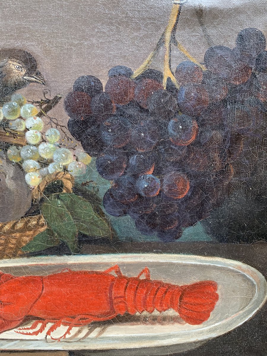 Nature morte au homard, aux fruits et au vin, XIXe siècle-photo-4