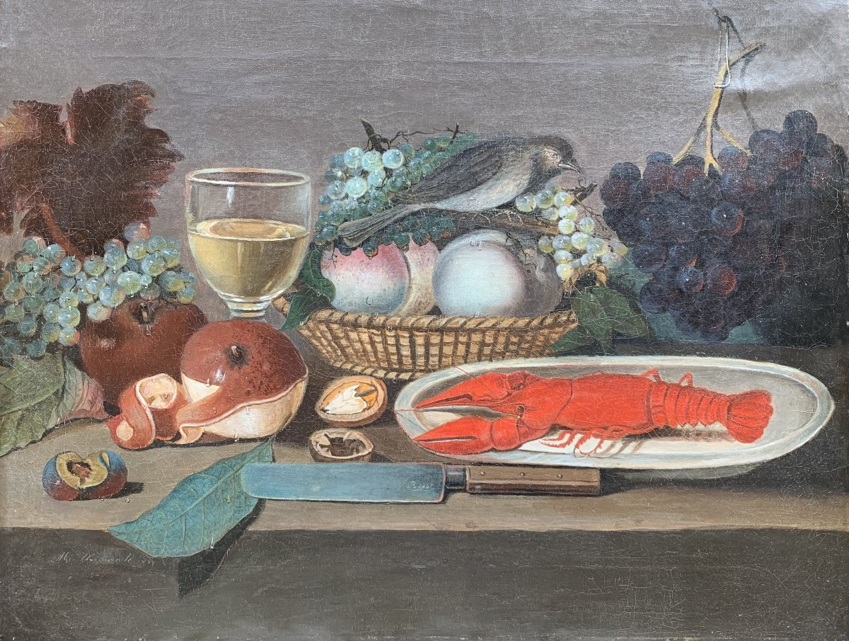 Nature morte au homard, aux fruits et au vin, XIXe siècle