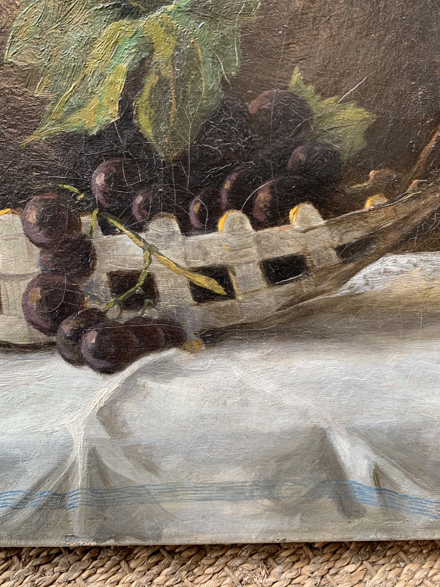 Nature morte au raisin – Huile sur toile, fin du XIXe siècle-photo-2