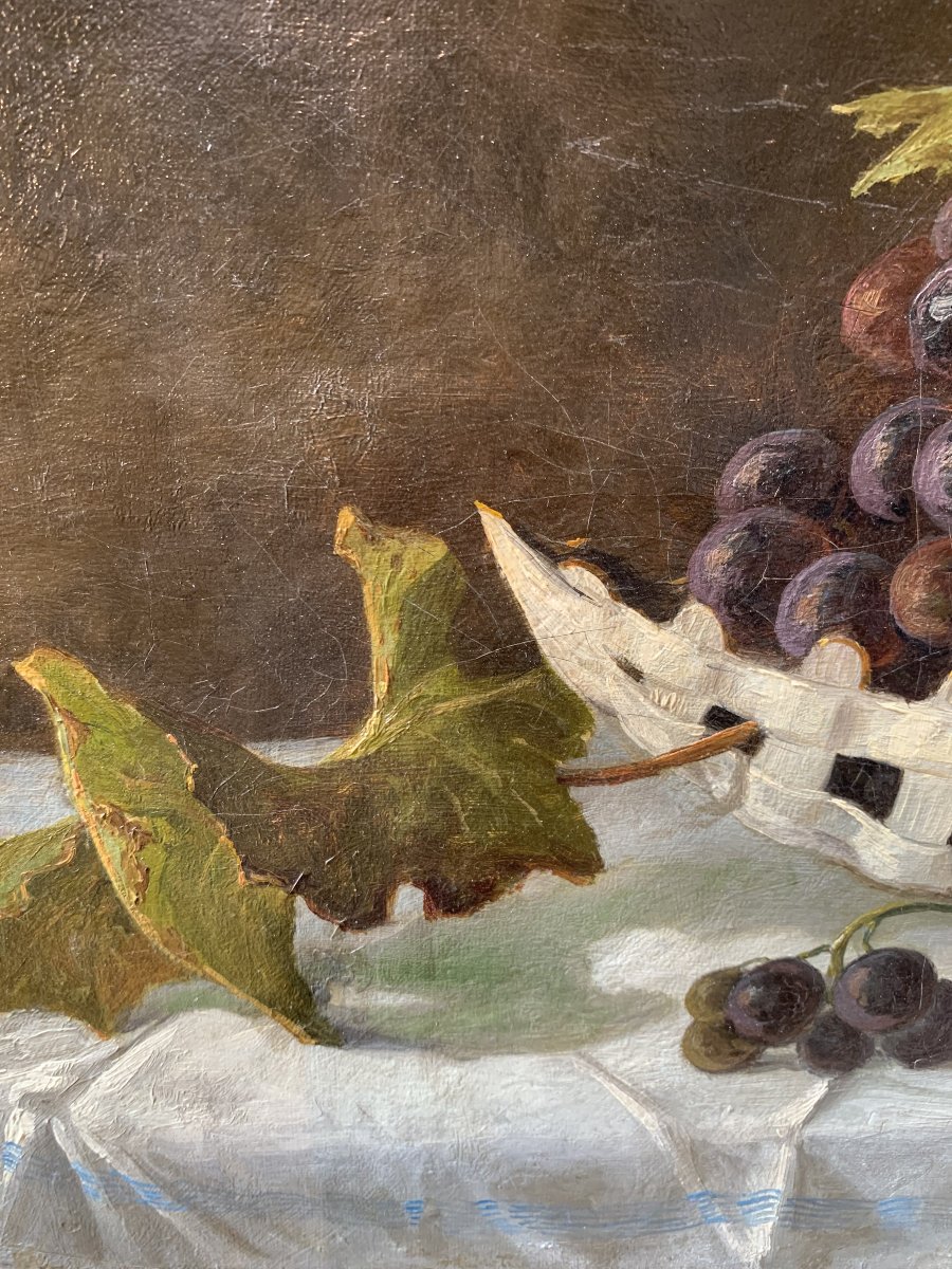 Nature morte au raisin – Huile sur toile, fin du XIXe siècle-photo-3