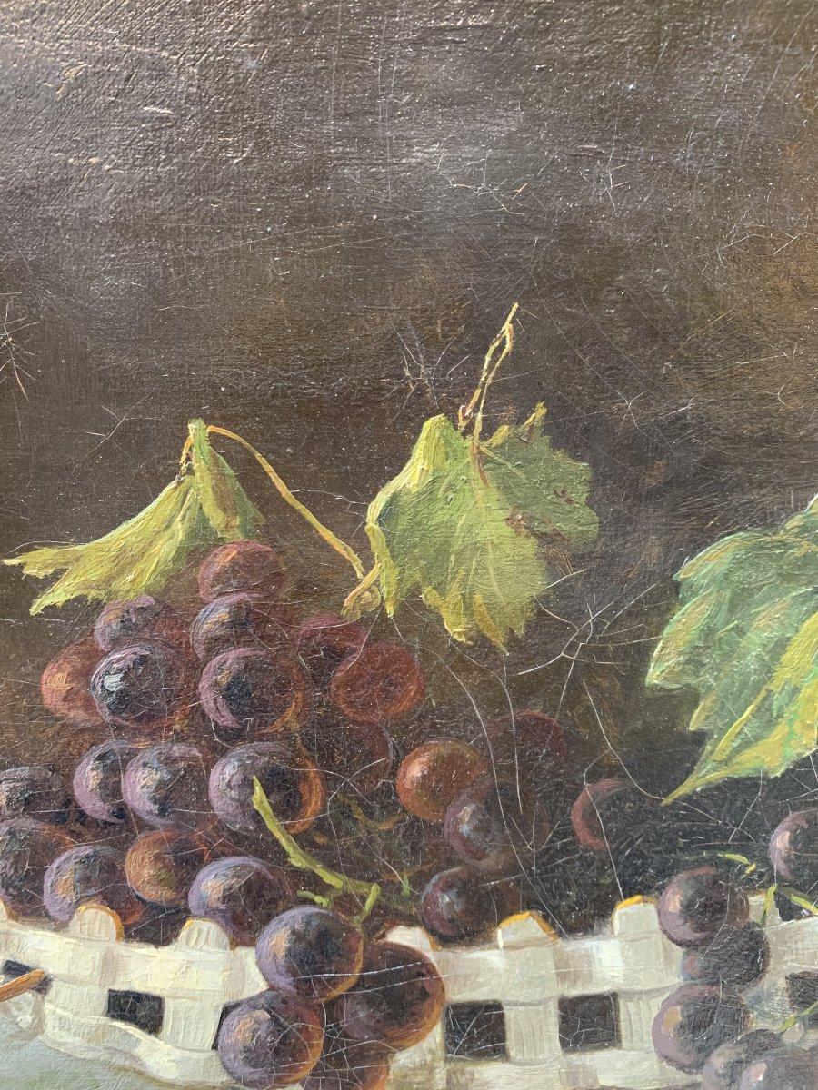 Nature morte au raisin – Huile sur toile, fin du XIXe siècle-photo-4