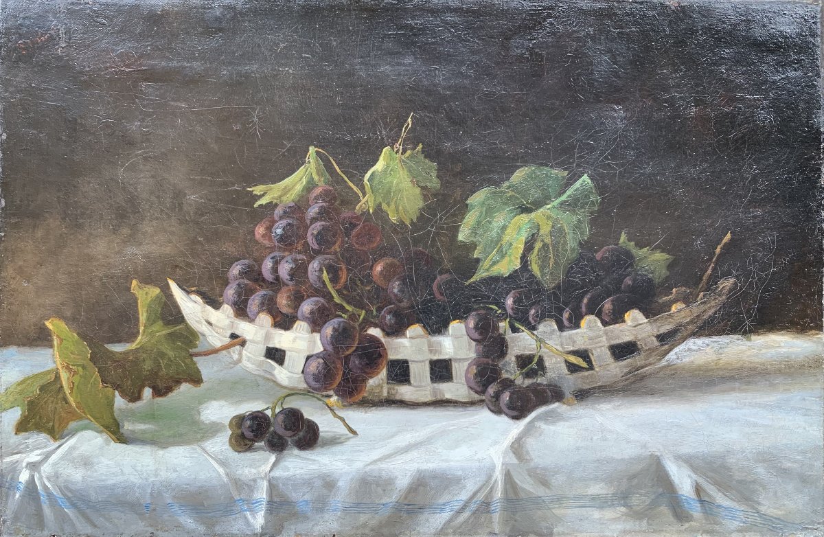 Nature morte au raisin – Huile sur toile, fin du XIXe siècle