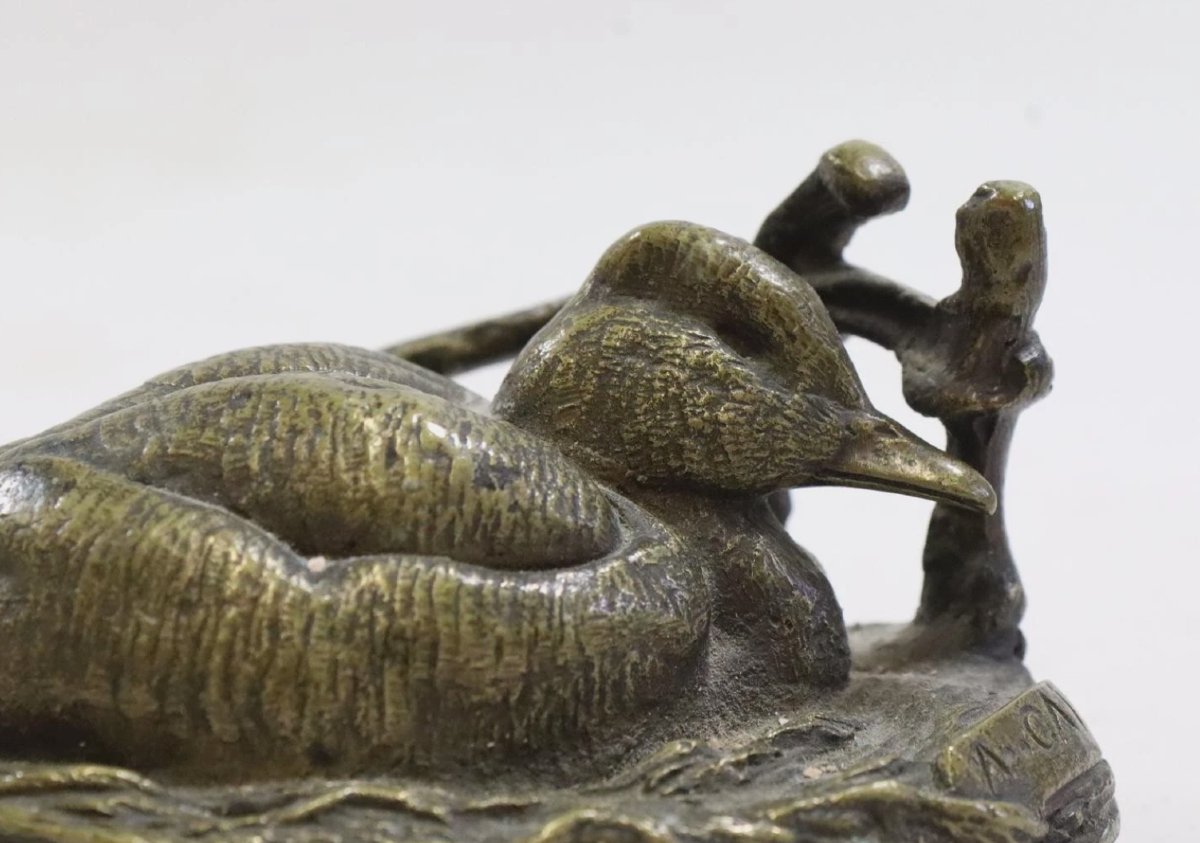 Auguste Cain (1821-1894) - Canard en bronze patiné signé  XIXe siècle-photo-2
