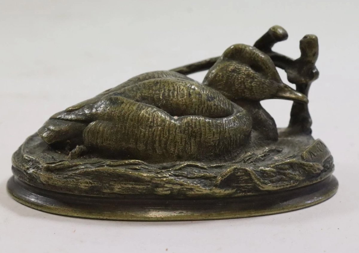 Auguste Cain (1821-1894) - Canard en bronze patiné signé  XIXe siècle