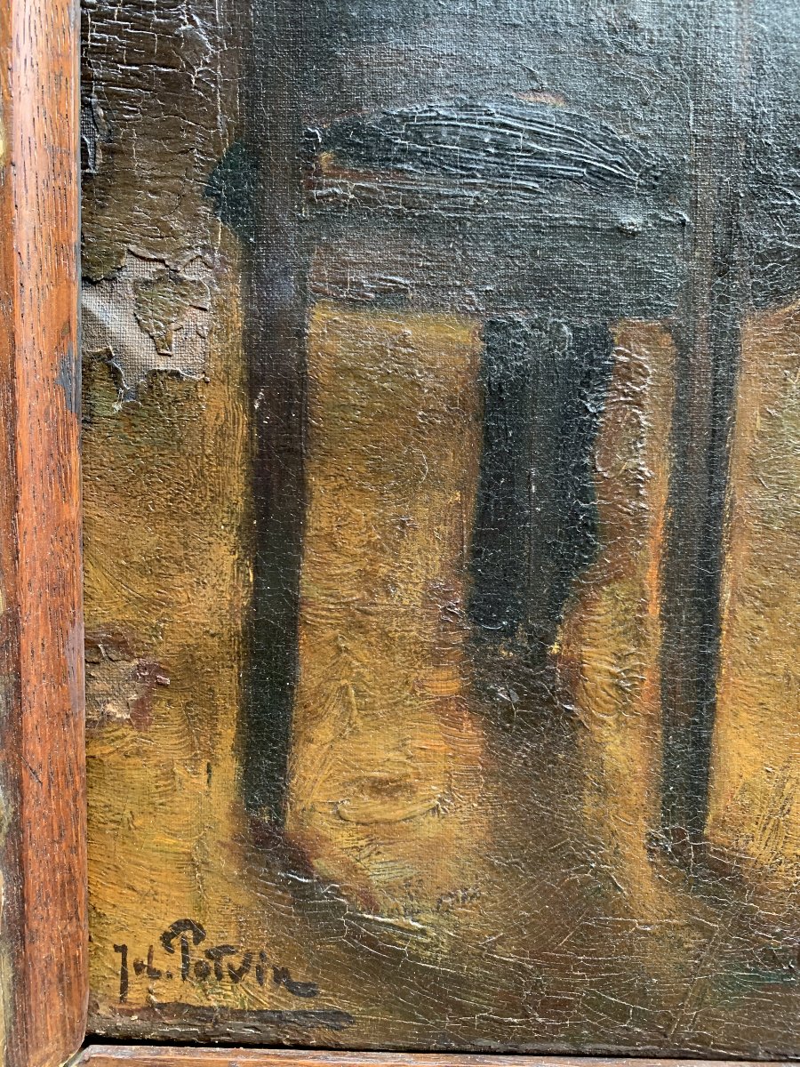 Jules Potvin (1800-1900) - Huile sur toile – L’artiste dans son atelier avec un ami-photo-3
