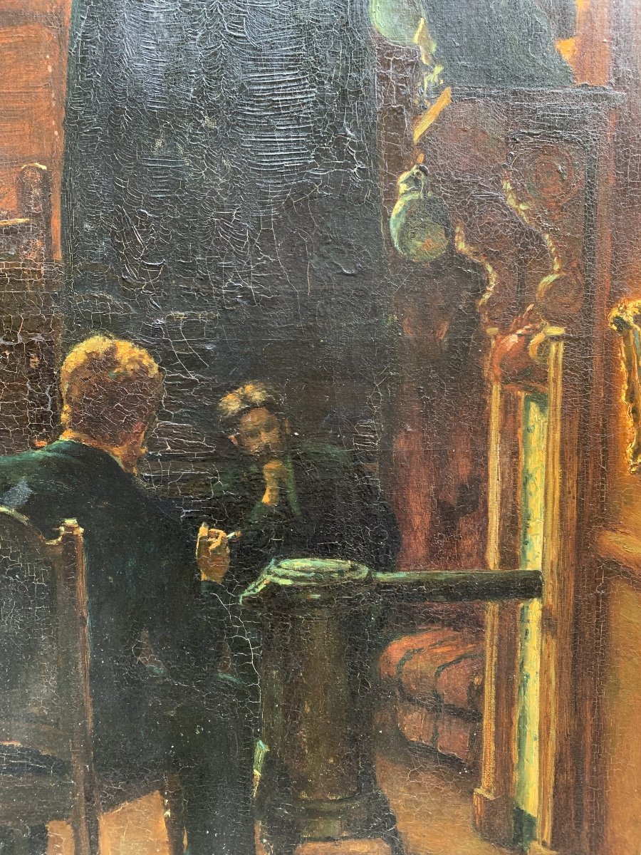 Jules Potvin (1800-1900) - Huile sur toile – L’artiste dans son atelier avec un ami-photo-4