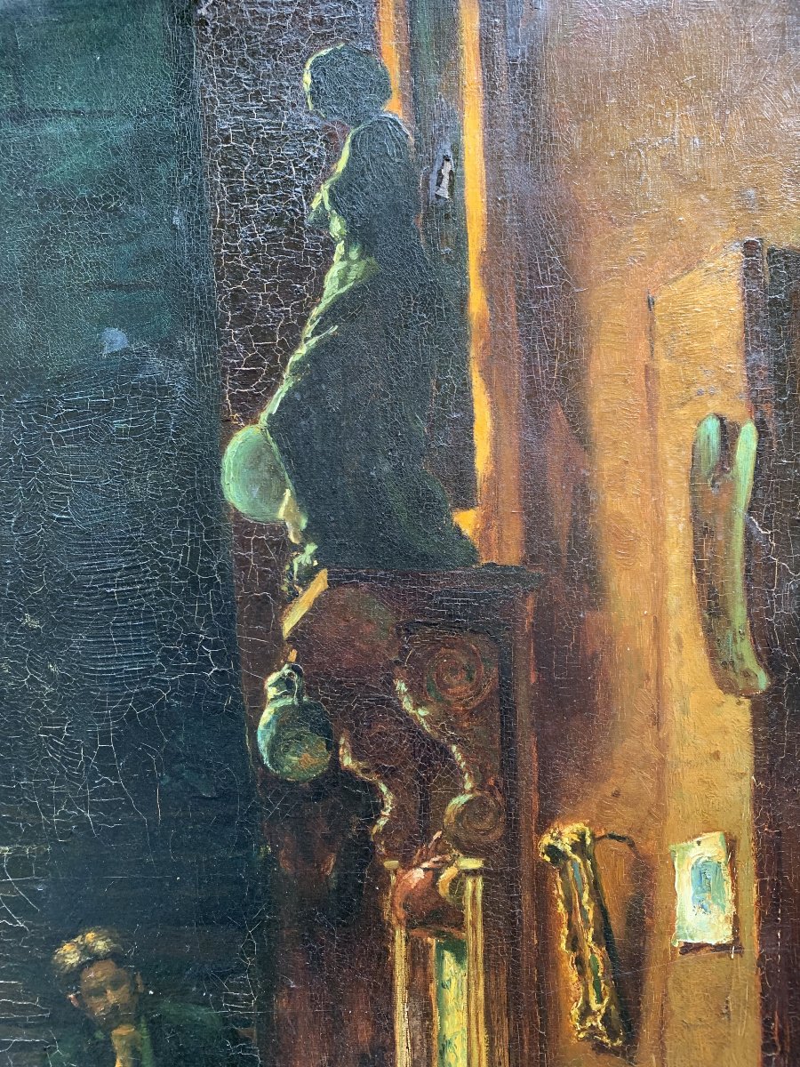 Jules Potvin (1800-1900) - Huile sur toile – L’artiste dans son atelier avec un ami-photo-1
