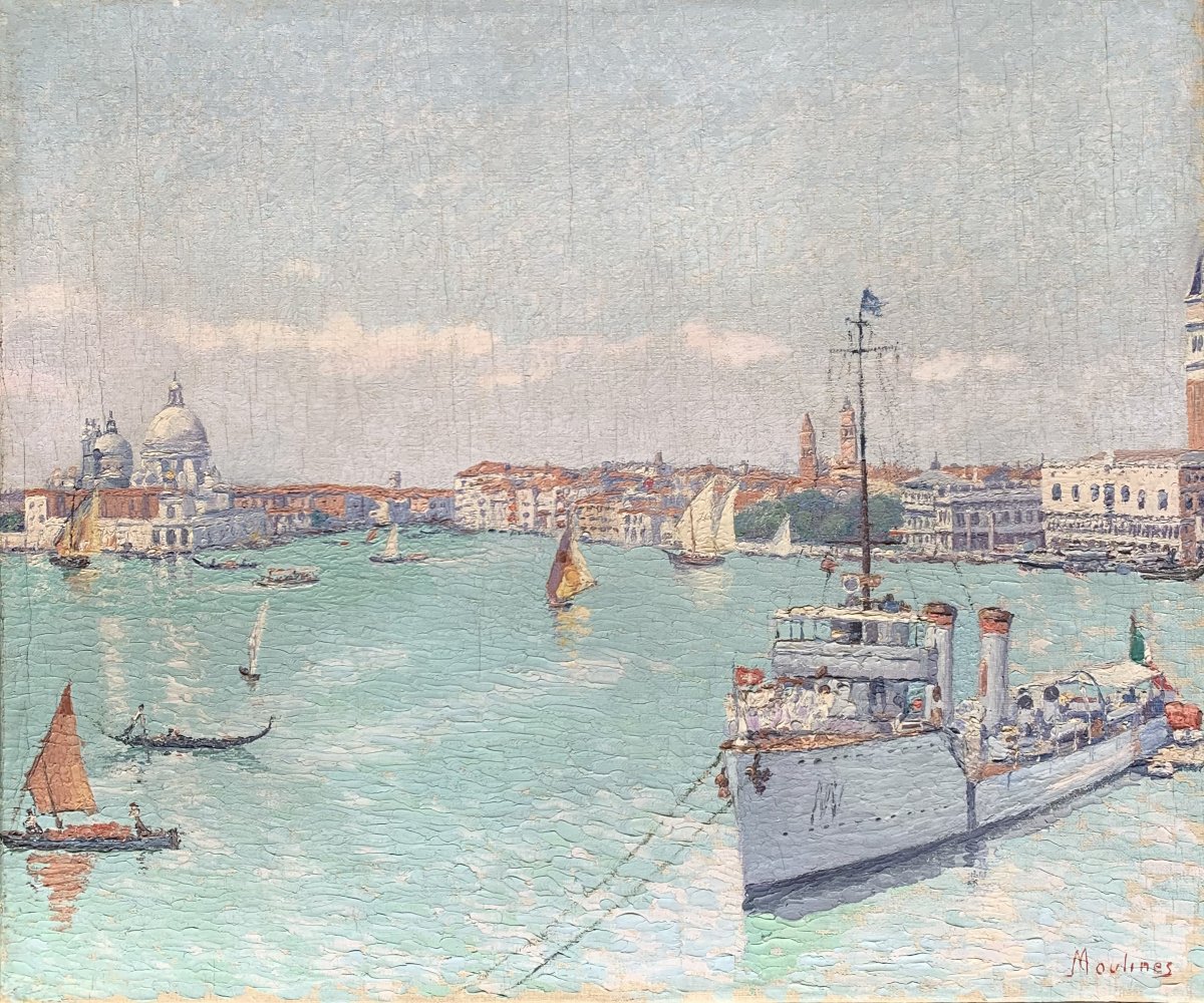 Ernest Moulines (1870-1942) – Vue de Venise, la lagune et la Salute