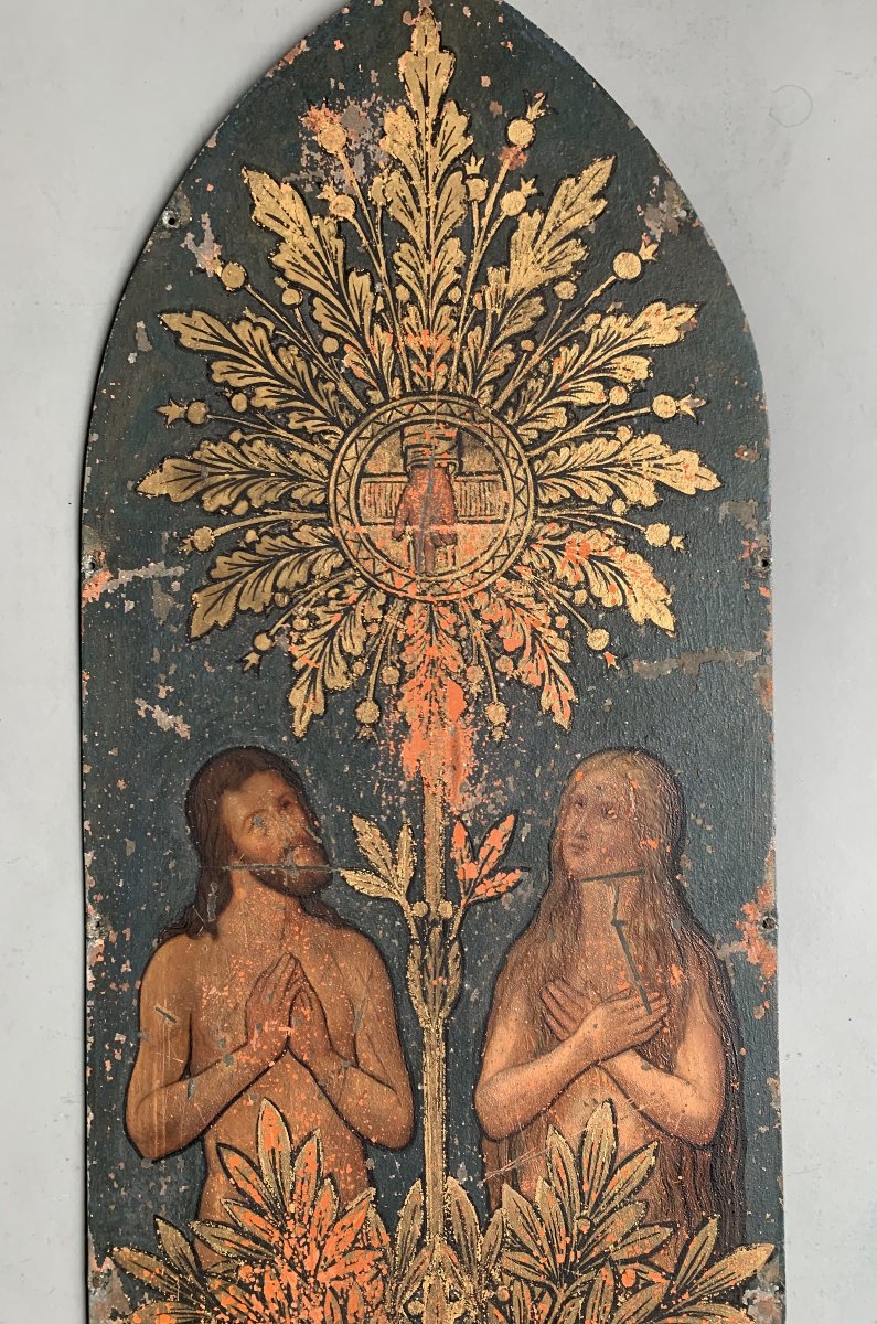 Peinture sur tôle – Adam et Ève, fin du XIXème siècle-photo-2