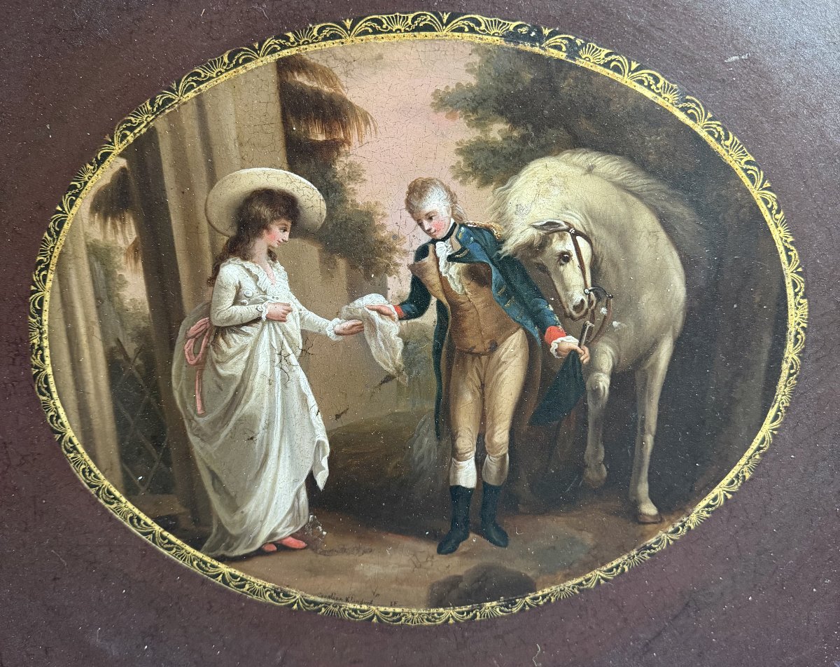 Rare plateau en tôle peinte – « Caroline et Lindorf » - Monogrammé-photo-3