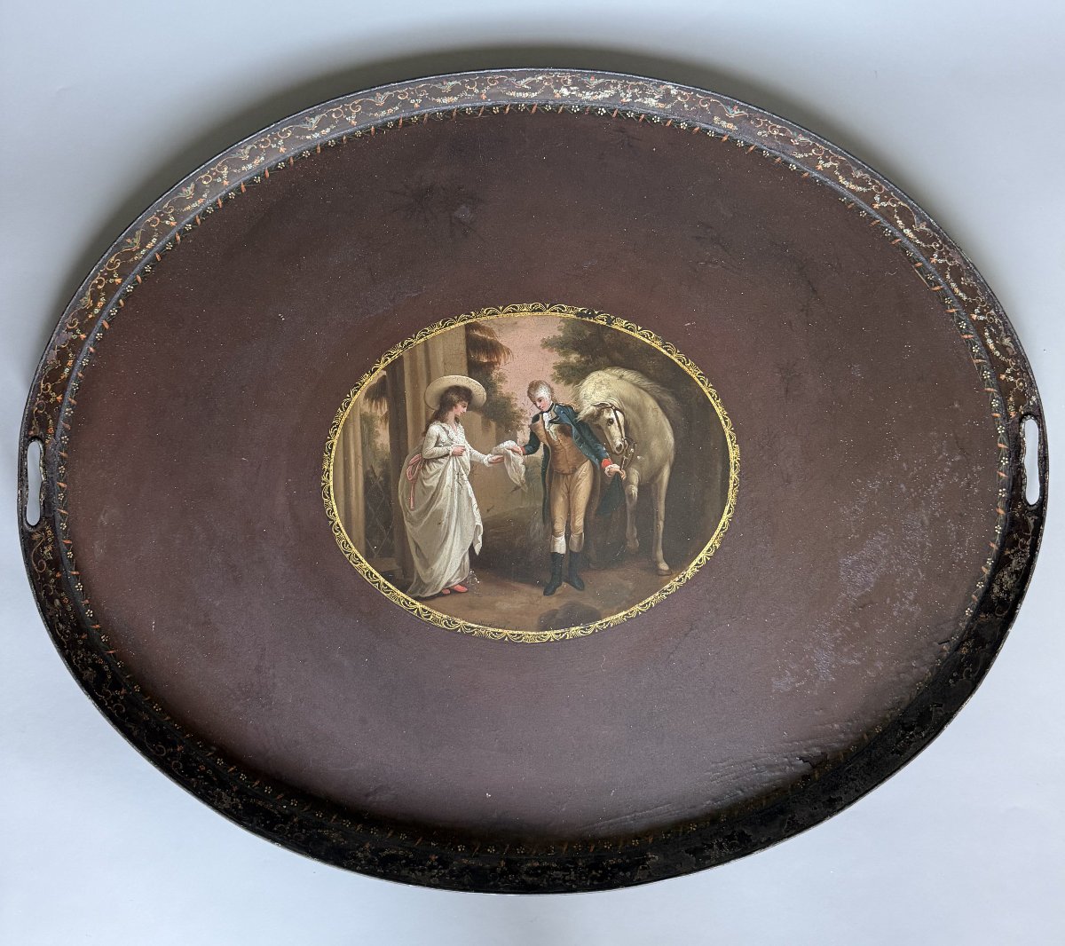 Rare plateau en tôle peinte – « Caroline et Lindorf » - Monogrammé